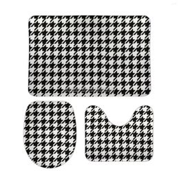 Bath Mats Hounds Tooth 3pcs Bathroom Set Non-Slip Rug Print Carpet Doormats Toilet Seat Cover Patterns Hou