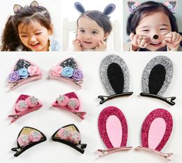 2pcsSet Cute Hair Clips For Girls Glitter Rainbow Felt Fabric Flowers Hairpins Cat Ears Bunny Barrettes Kids Hair Accessories Par8501685