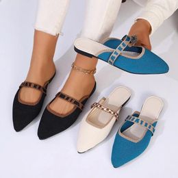 Slippers Shoes For Women 2024 Summer Fashionable Pointed Toe Women's Breathable Mesh Ladies Mules Simple Casual Flat