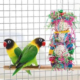 Other Bird Supplies Chew Toy Useful Reliable Hanging Parrot Natural Grass Wooden Blocks Pet Products