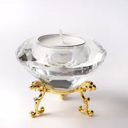 Candle Holders The Diamond Shape Crystal Tealight Holder Glass Candlestick With Golden/Sliver Base For Wedding Decorative Home Decor