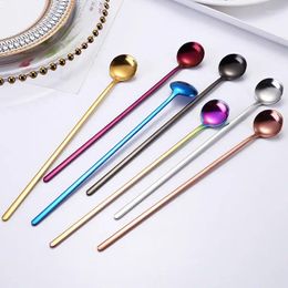 Coffee Scoops Ice Cream Dessert SpoonsRainbow Colour Tea Stir Spoon Long Handle Eco-Friendly Stainless Steel Tableware Kitchen Supplies