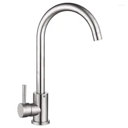 Kitchen Faucets Brushed Stainless Steel 360 Rotate Faucet Deck Mount Cold Water Sink Mixer Taps