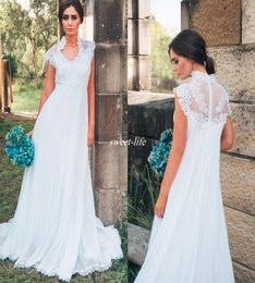 Country Maternity Wedding Dresses Empire Waist Appliques Lace Floor Length Chiffon 2019 Outdoor Pregnant Bridal Gowns Cheap ALine5500356