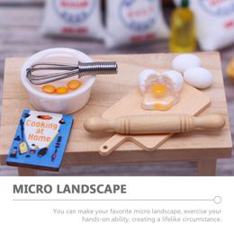 Miniature Baking Props Mini Kitchen Eggbeater Flour Sack Cooking Book Salt Bags Model Dollhouse Kitchen Toys