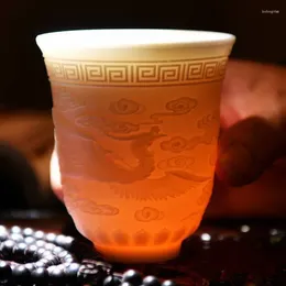 Cups Saucers Dehua White Porcelain Tea Master Cup Ceramic Relief Dragon And Phoenix Appear Auspicious Qi