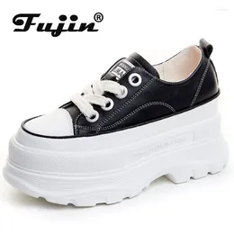 Casual Shoes Fujin 9cm Genuine Leather Platform Wedge Breathable Women Chunky Sneakers SuperThick Sole Summer Autumn Moccasins Female
