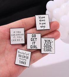 White Color Square Word Brooches Pin for Women Fashion Dress Coat Shirt Demin Metal Funny Brooch Pins Badges Backpack Gift Jewelry5450260