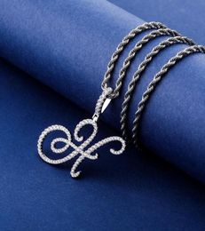 AZ Cursive Letters Name Necklace Iced Out Cubic Zircon Initial Letter Pendant Charm INS Fashion Hip Hop Statement Jewellery for Men5382663