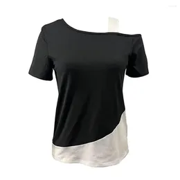 Women's Blouses Women Off-shoulder Top Stylish Skew Collar Summer Tops With Patchwork Colour Design Loose Fit For Streetwear