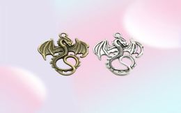 100Pcs alloy Dragon Antique silver bronze Charms Pendant For necklace Jewelry Making findings 35x28mm4524686