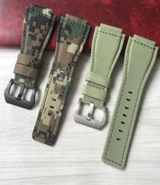 Watch Bands High Quality 34mm24mm Camo Army Green Nylon Canvas Leather Strap For Bell Series Ross BR01 BR03 Watchband Bracelet Be1016587