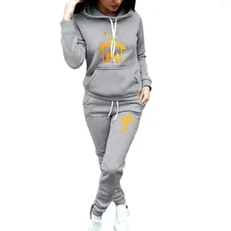 Women's Two Piece Pants Tracksuit For Women Jesus Print Cotton 2 Outfits Workout Sets Long Sleeve Hooded Jogger Pant Matching Set