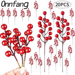 Decorative Flowers 20/10/5/1pcs Christmas Artificial Berry Branches 14 Red Holly Plants Fake Bouquet Party Tree Hanging Decoration