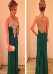 2019 New Arrival Gorgeous Emerald Green Prom Dresses High Neck Sleeveless Floor Length Chiffon Beaded Rhionestone Evening party pr8139707