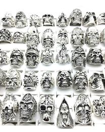 30pcs skull rings men punk rock silver metal women bikers skeleton rings vintage Jewellery gifts patry whole lots bulk brand new1258709