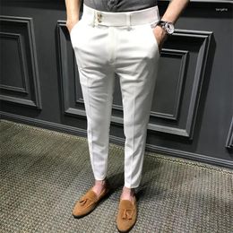 Men's Pants Fashion Slim Fit Comfortable Ankle Length Suit Casual Elastic Soild Small Foot Nine Point Commuting Wear