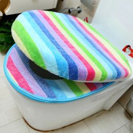 Gereedschap Bathroom Toilet Seat Cover Set Thicken Soft Coral Veet Rainbow Color Zipper Toilet Case Warm Waterproof Wc Potty Cover Swz024