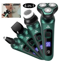 Shavers 4 In 1 Electric Shaver LCD Digital Display Threehead Floating Razor Rechargeable Green Smart Razor Waterproof Shaver Clipper