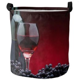 Laundry Bags Red Wine Grape Fruit Dirty Basket Foldable Round Waterproof Home Organizer Clothing Children Toy Storage