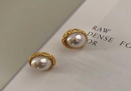 Round shape Stud earring with pearl in 18k gold plated simple design women engagement jewelry gift PS43024894879