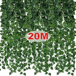 Decorative Flowers 20/2M Artificial Plant Green Ivy Leaf Garland Hanging Vine Outdoor Greenery Wall Decor DIY Wreath Leaves Garden Home