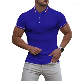 Men's Polos 2024 Summer Polo Collar Half Sleeve Solid Shirt Slim Fit Stripe Splice Casual Short T-shirt For Men