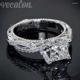 Cluster Rings Vecalon 2024 Romantic Antique Female Ring 2ct Zircon Cz 925 Sterling Silver Engagement Wedding Band For Women