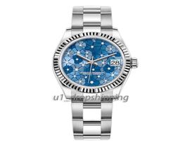 women Automatic Mechanical Watch 31mm small watches blue Cherry Blossom Dial all Stainless Steel Strap Automatic Calendar7036603
