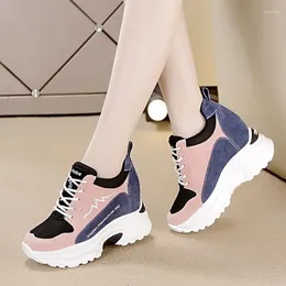 Casual Shoes Vulcanize Women Sneakers Lady Solid Color Wedge Platform Round Toe Lace-Up Comfortable Sneaker Height Incresed Shoe