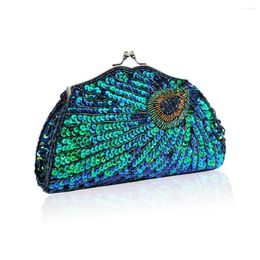 Evening Bags Peacock Feather Pattern Sequin Clutch Party Wedding Pouch Purse Women'S Bag Vintage Chain Small With Wallet Bolsa