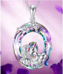 New Colourful Unicorn Crystal Tree of Life Unicorn Pendant Necklace Fashion Fivepointed Star Accessories A Variety of Couple Colla3374101