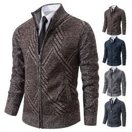 Spring Autumn Knit Cardigan Men Sweater Coat Man Clothes Brown Grey Brand Male Knitting Jackets