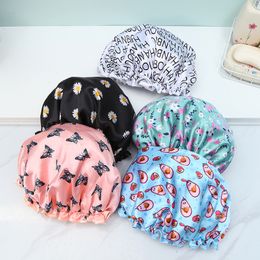 Women Supplies Printing Shower Cap Waterproof Bath Hat Double Layer Hair Cover Bathroom Accessories Shampoo Fume-proof Caps Z162