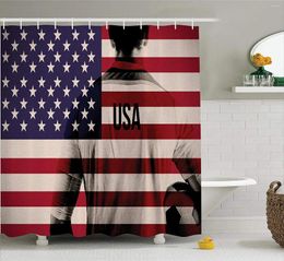 Shower Curtains Composite Double Exposure Image Of A Soccer Player And American Flag National USA Run Bathroom Accessories