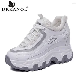 Casual Shoes DRKANOL 2024 Spring Summer Women Wedges Height Increasing Lace-Up Cowhide Mesh Chunky Platform Sneakers White