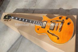 Pegs Free Shipping Top Quality Custom Shop Semi Hollow Body with F Hole Jazz Natural Yellow Electric Guitar