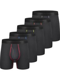 5Pcs Mens Boxer Briefs Cotton Underwear Ride Up Regular Stretch Elastic Wide Band 240412