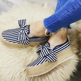 Fitness Shoes Women's Bow Stripe Platform Vulcanize Womens Walk Bowknot Casual Flats Shoe Comfortable Classic Canvas Slip-on Sneaker