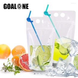 Drinking Straws GOALONE 50/100Pcs Drink Pouches With Straw Reclosable Ice Smoothie Bags Reusable Juice Pouch