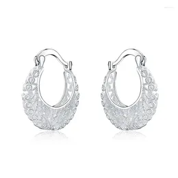 Hoop Earrings Graceful Hollow-out Design Lady Elegant Delicate Accessories For Anniversary Metal Silver Colour Jewellery