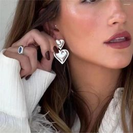 Stud Earrings Korean Style Double Heart Drop Sweet Fashion Design Jewellery Accessories Simple Dangle Alloy Lady