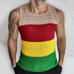 Men's Tank Tops Trendy Mens Knit Summer Fashion Colourful Striped Knitting Vest Casual Men Knitwear Sleeveless O Neck Leisure Camisole