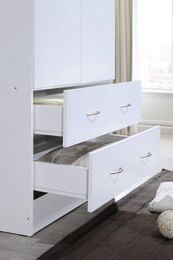 2 Door Wood Wardrobe Bedroom Closet with Clothing Rod inside Cabinet and 2 Drawers for Storage, White