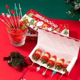Forks 100Pcs Christmas Disposable Fruit Cupcake Topper Dessert Cocktail Picks Bamboo Toothpicks Party Decor Supplies