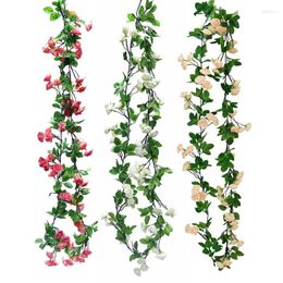 Decorative Flowers 180cm Silk Rose Ivy Vine Artificial Fake Plant Hanging Rattan Wall Wreath Garland For Wedding Home Decoration