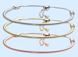 Silver Plated Bracelets 3MM Chain Adjustable Fit p charms Gold Rose Bangle Bracelet Women Female Christmas Party Birthday Gift BR0205428433