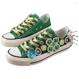 Casual Shoes Europe Station Spring/Summer Heavy Industry Canvas Green Women Rhinestone Sneaker Hand-made