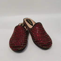 Slippers Fashion Red Women's Rhinestone Half Flat Comfortable Lady Sequins Mullers Shoes Outdoors Casual F402-1