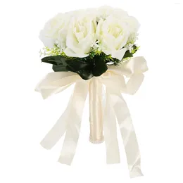 Decorative Flowers Holding Roses Fresh Bridal Bouquet Lifelike Wedding Po Prop Silk Bride Artificial Party Decor